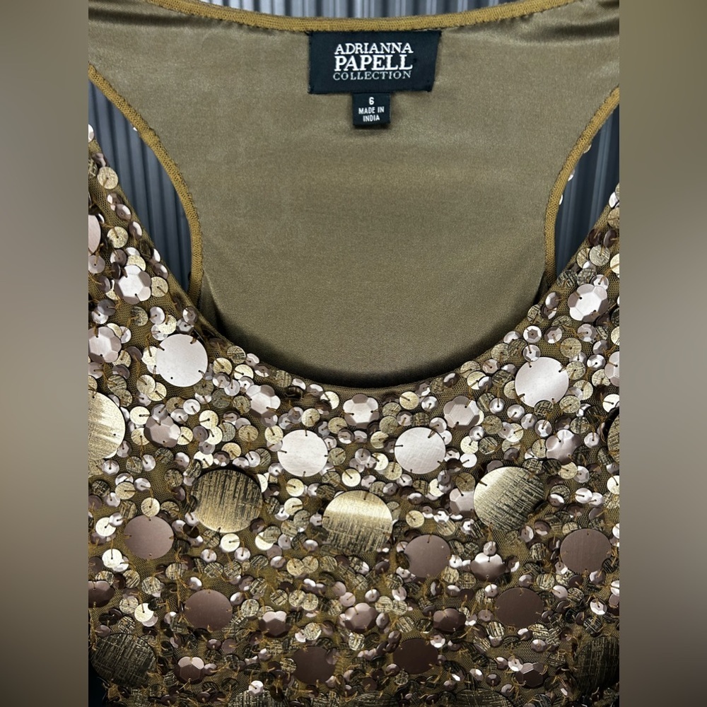 Women’s Adrianna Papell Brown Sequin Sheath Dress Size 6 Small Nylon Polyester - Picture 4 of 4